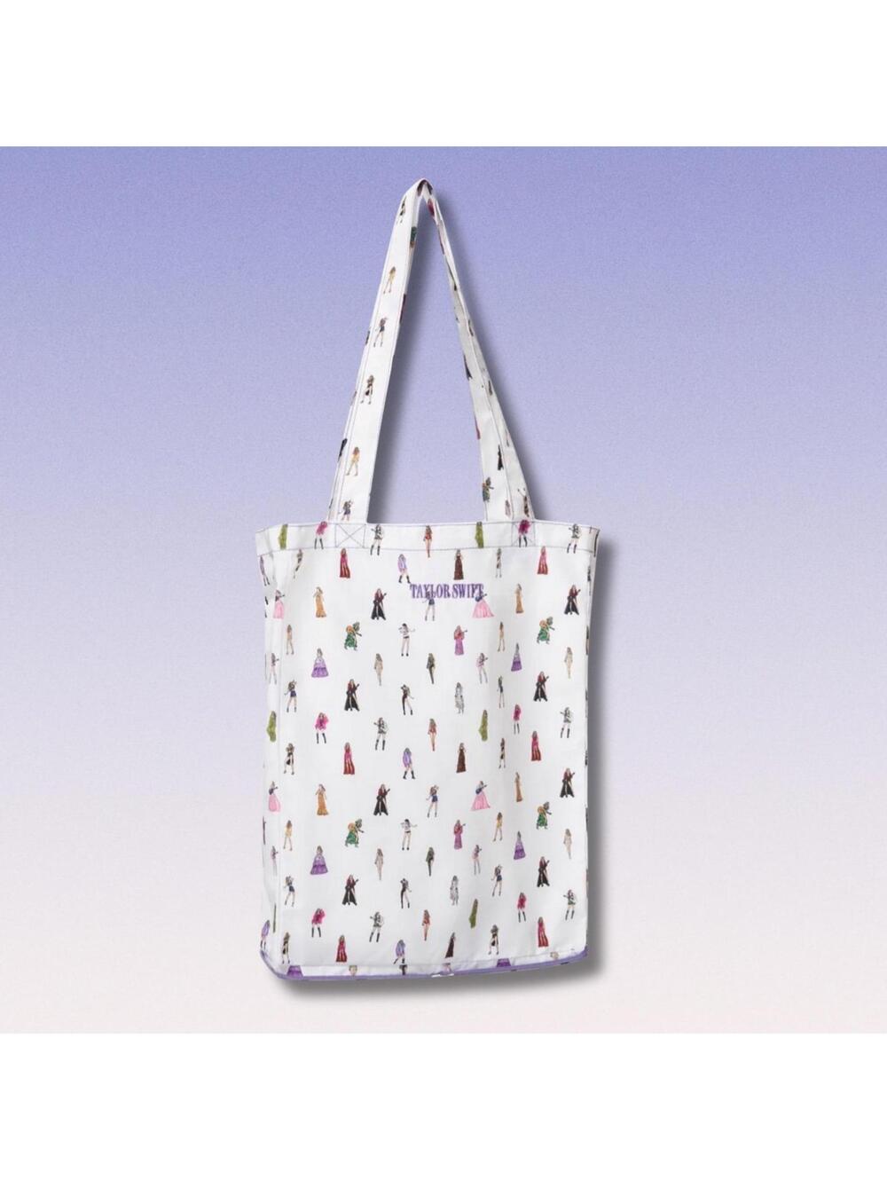 Taylor Swift White Tote with Multicolor Figure Pattern